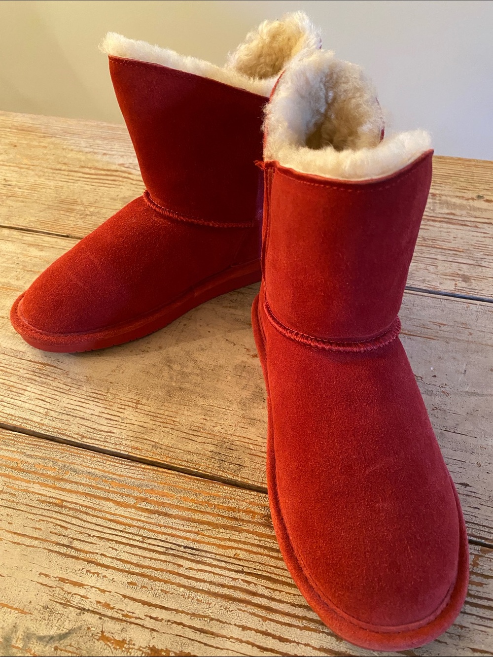 BearPaw Red Suede Shearling Lined Ankle Boots